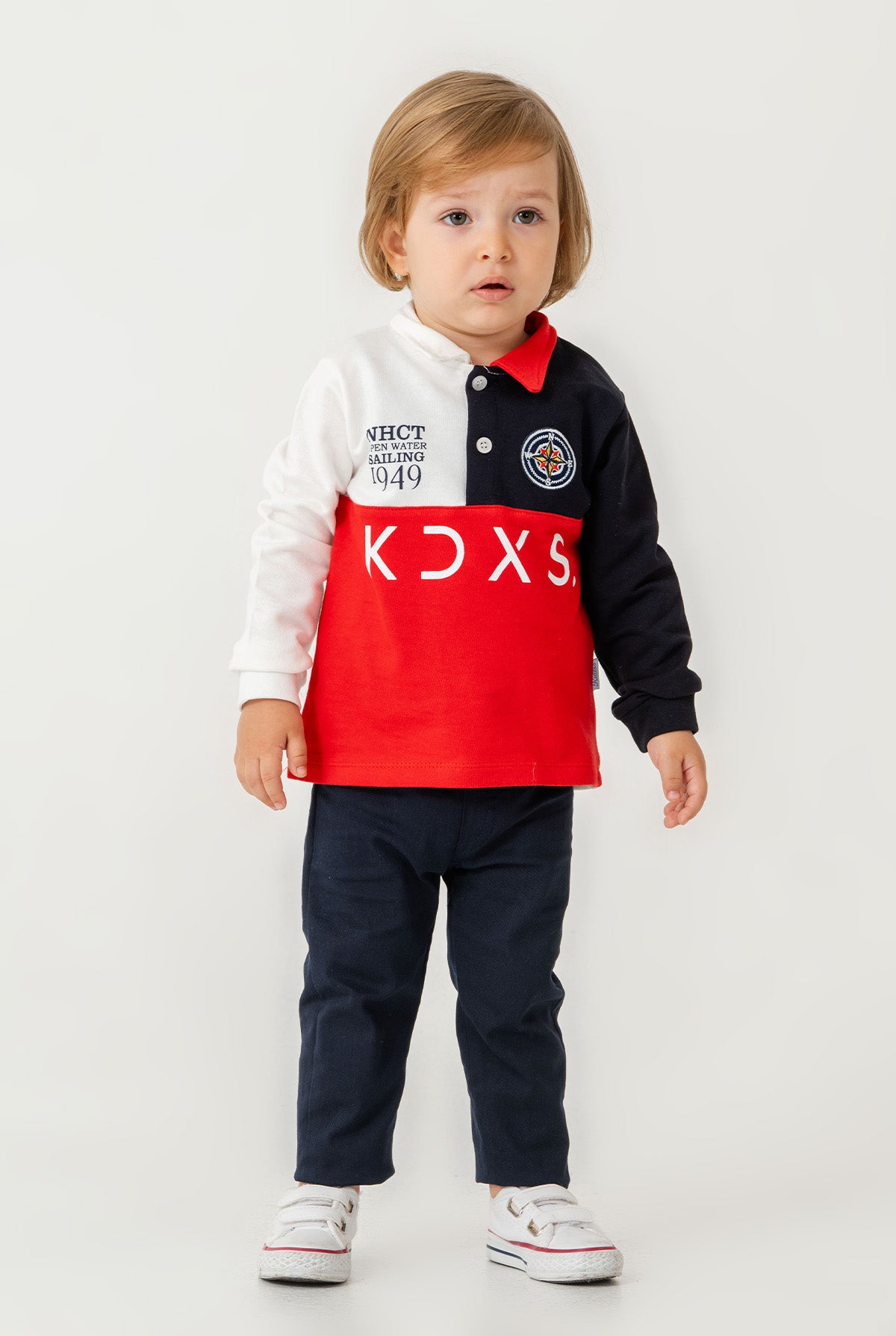 Erkek Bebek Renk Bloklu Uzun Kollu Polo Yaka Sweatshirt